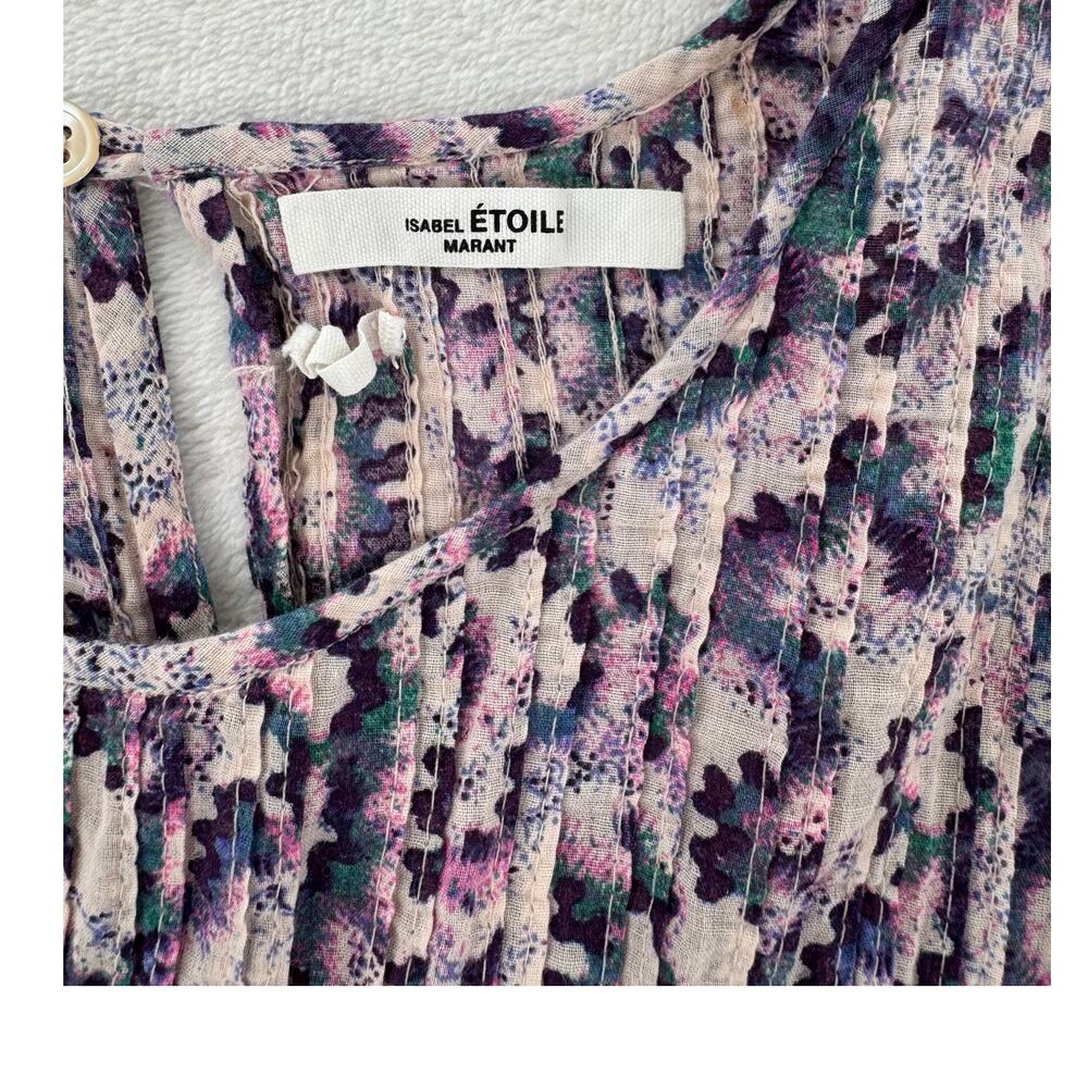 Isabel Marant Etoile Illayona Smocked Purple Floral Ruffle Top Blouse 40 8 Boho - Picture 5 of 8